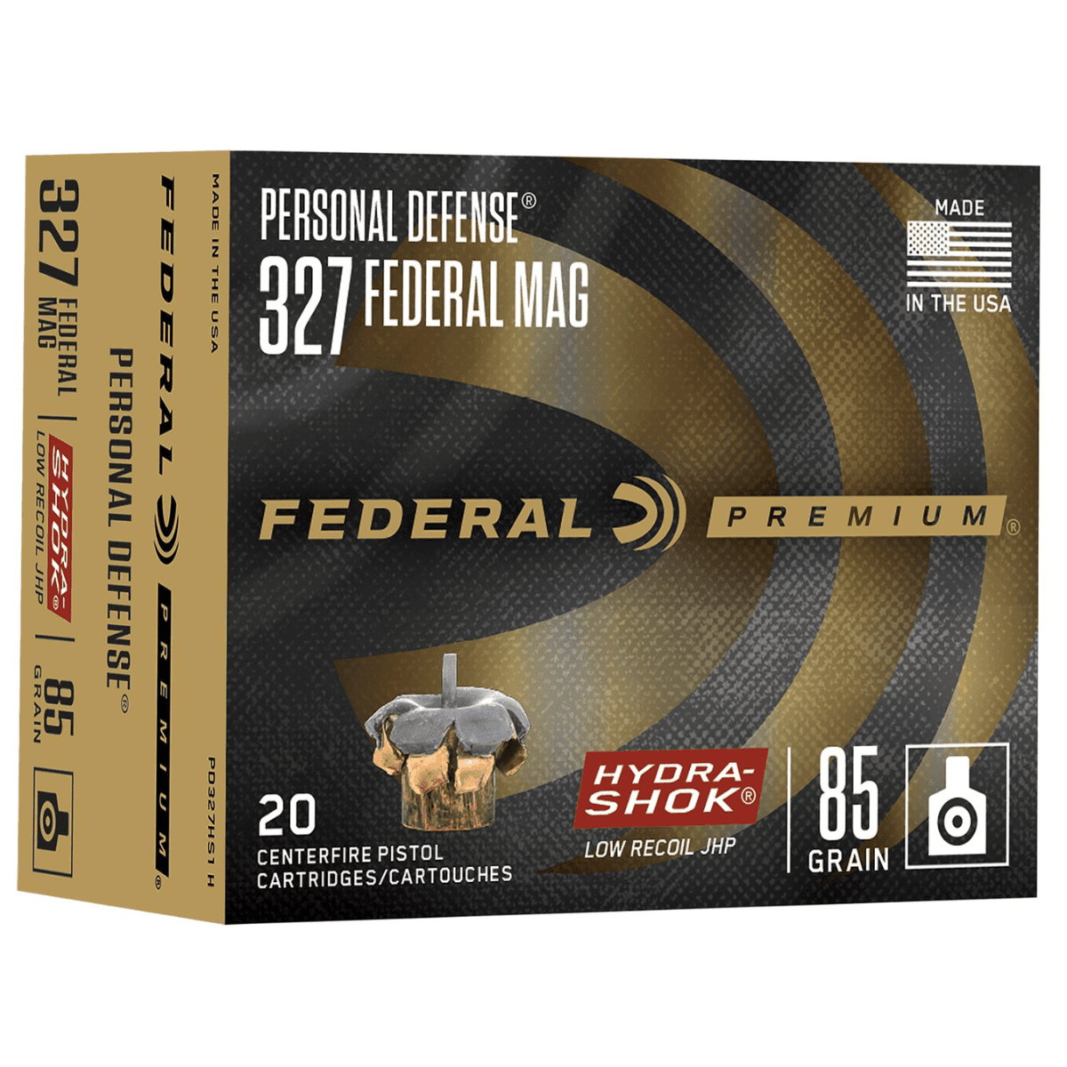 Federal Hydra-Shok Ammo, 85gr Jacketed Hollow Point 20 Per Box/10 Case 327Federal Mag - PD327HS1H Federal Hydra-Shok Ammo, 85gr Jacketed Hollow Point 20 Per Box/10 Case 327Federal Mag - PD327HS1H