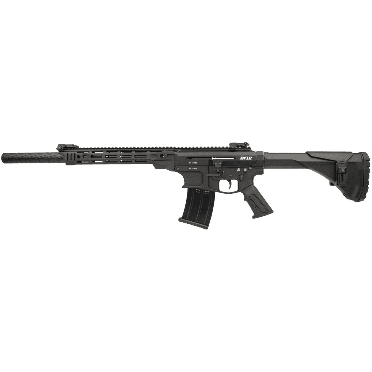 Derya Firearms DY12 *CA Compliant Tactical Shotgun, 18" Black Melotine Threaded Barrel 3" Chamber Black Anodized Aluminum Receiver w/Picatinny Rail Black Adjustable Polymer Stock & Pistol Grip Semi-Auto 5+1rd 12 Gauge - DY1220CAUS Derya Firearms DY12 *CA Compliant Tactical Shotgun, 18" Black Melotine Threaded Barrel 3" Chamber Black Anodized Aluminum Receiver w/Picatinny Rail Black Adjustable Polymer Stock & Pistol Grip Semi-Auto 5+1rd 12 Gauge - DY1220CAUS