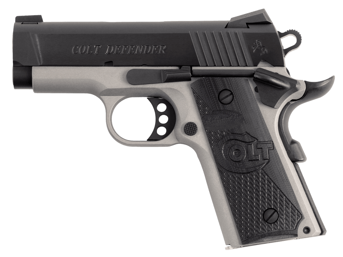 Colt Mfg Defender Pistol, 3" Carbon Steel Slide Aluminum Frame w/Beavertail G10 Grip Novak Front / Tactile Rear Sights Skeletonized Trigger 7+1rd 45 ACP - O7000XETT Colt Mfg Defender Pistol, 3" Carbon Steel Slide Aluminum Frame w/Beavertail G10 Grip Novak Front / Tactile Rear Sights Skeletonized Trigger 7+1rd 45 ACP - O7000XETT