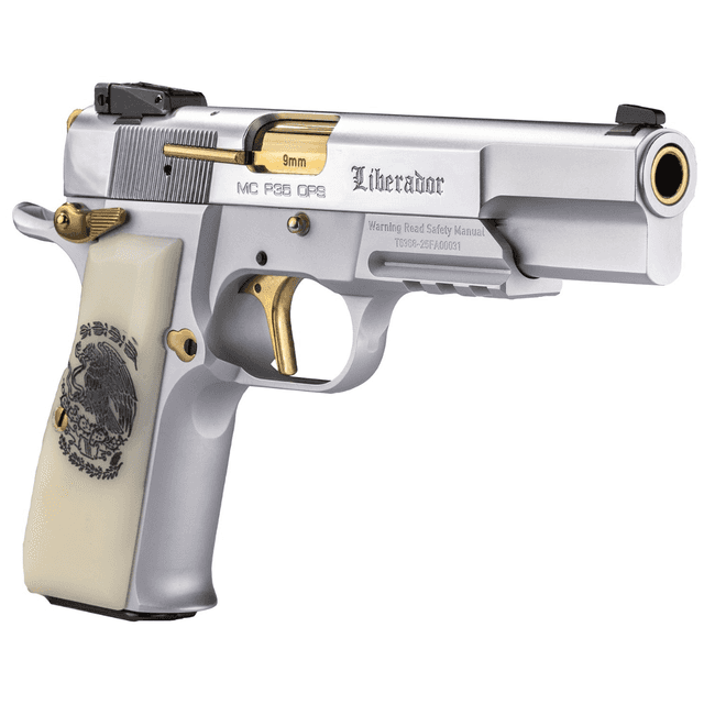 Girsan MCP 35 OPS Liberador Pistol, OPS with Accessory Rail Gold Controls Pearl Engraved Grips Flat Tuned Trigger 15+1rd 9mm Luger - 391455 Girsan MCP 35 OPS Liberador Pistol, OPS with Accessory Rail Gold Controls Pearl Engraved Grips Flat Tuned Trigger 15+1rd 9mm Luger - 391455