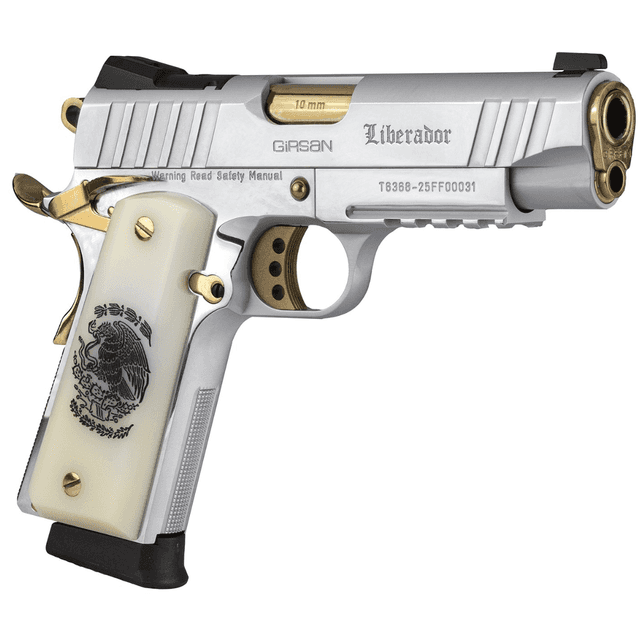 Girsan MC1911 C Liberador Pistol, Chrome Slide Finish Gold PVD Controls Optic Ready for RMSc Skeletonized Trigger 9+1rd 10mm Auto - 391620 Girsan MC1911 C Liberador Pistol, Chrome Slide Finish Gold PVD Controls Optic Ready for RMSc Skeletonized Trigger 9+1rd 10mm Auto - 391620
