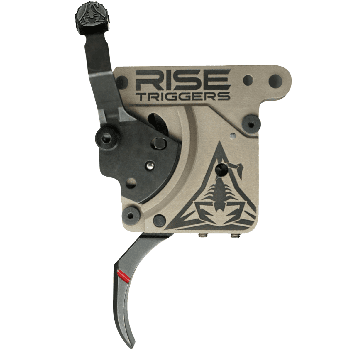 Rise Armament Reliant Trigger, Black/FDE Curved 7075 Aluminum 1-3 lbs Draw Weight Fits AR-15 - RA735CBC Rise Armament Reliant Trigger, Black/FDE Curved 7075 Aluminum 1-3 lbs Draw Weight Fits AR-15 - RA735CBC