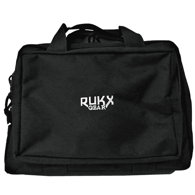 Rukx Gear Double Pistol Gear Bag, Black 600D Polyester Water Resistant Holds 2 Handguns - ATICTDPCB Rukx Gear Double Pistol Gear Bag, Black 600D Polyester Water Resistant Holds 2 Handguns - ATICTDPCB