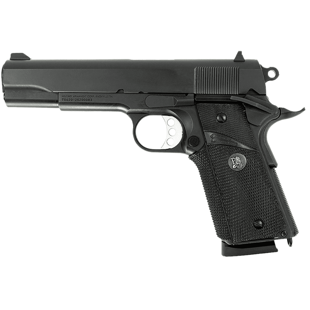 MAC 1911 Meusoc Pistol, 5" Black Target Crown Barrel QPQ Tenifer Cerakote Steel Serrated Slide QPQ Tenifer Cerakote Steel Frame w/Beavertail Black Pachmayr Grip Full Size Frame 8+1rd 45 ACP - 10100575 MAC 1911 Meusoc Pistol, 5" Black Target Crown Barrel QPQ Tenifer Cerakote Steel Serrated Slide QPQ Tenifer Cerakote Steel Frame w/Beavertail Black Pachmayr Grip Full Size Frame 8+1rd 45 ACP - 10100575