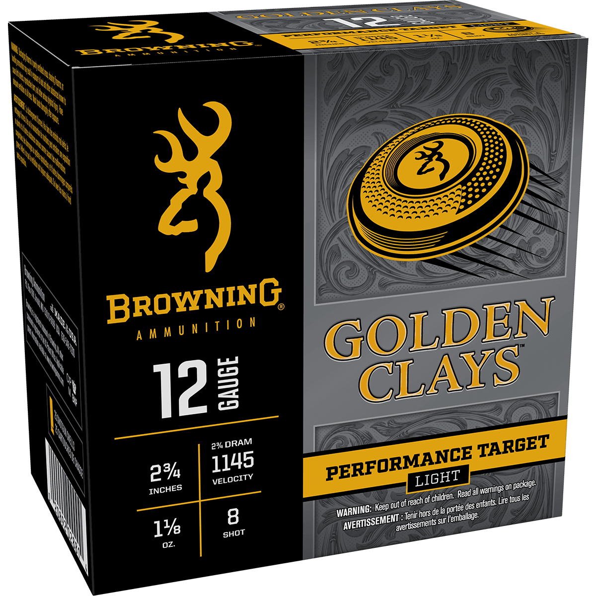 Browning Ammo Golden Clays 12 Gauge 2.75" 1 1/8oz 8Shot 25 Per Box Browning Ammo Golden Clays 12 Gauge 2.75" 1 1/8oz 8Shot 25 Per Box