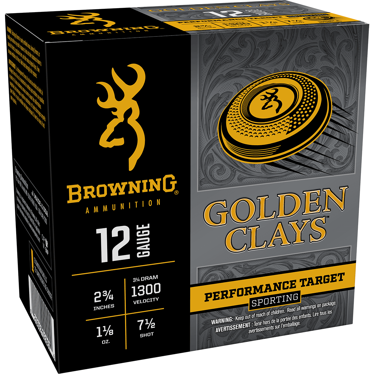Browning Ammo Golden Clays 12 Gauge 2.75" 1 1/8oz 7.5 Shot 25 Per Box Browning Ammo Golden Clays 12 Gauge 2.75" 1 1/8oz 7.5 Shot 25 Per Box