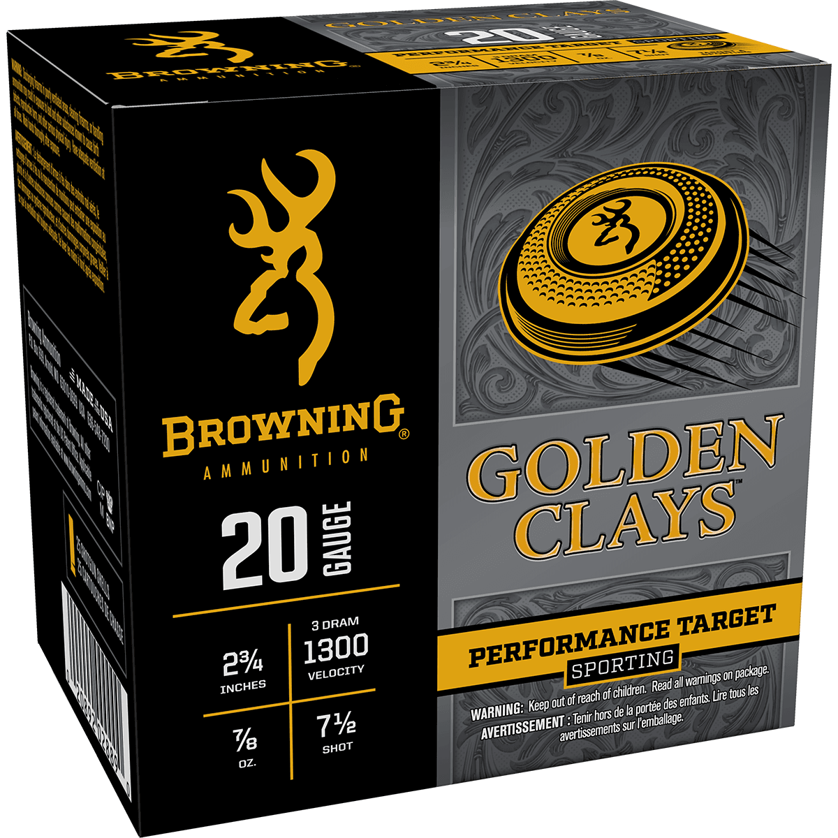 Browning Ammo Golden Clays 20 Gauge 2.75" 7/8oz 7.5 Shot 25 Per Box Browning Ammo Golden Clays 20 Gauge 2.75" 7/8oz 7.5 Shot 25 Per Box