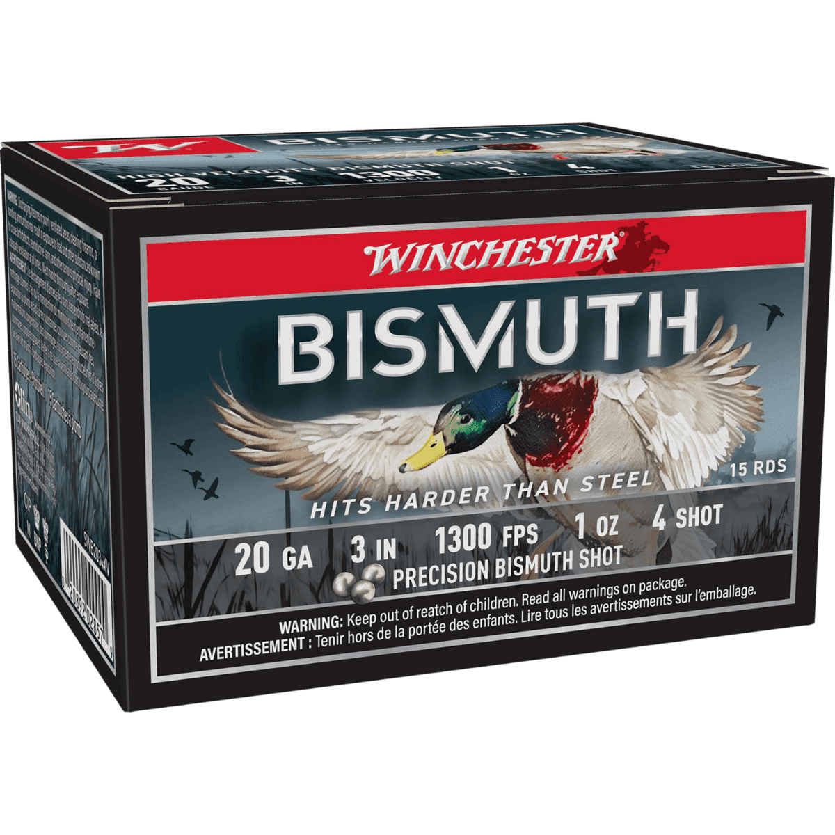 Winchester Ammo Bismuth Shotshells, 3" 1oz 4Shot 15 Per Box/10 Case 20 Gauge - SWB2034XV Winchester Ammo Bismuth Shotshells, 3" 1oz 4Shot 15 Per Box/10 Case 20 Gauge - SWB2034XV