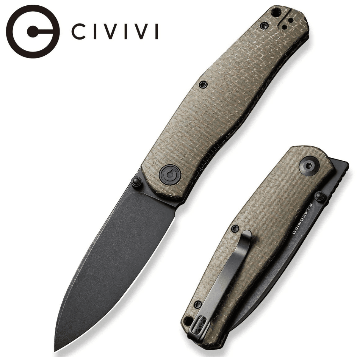 Civivi Knives Sokoke EDC Knife, 3.35" Folding Drop Point Plain Black Stonewashed 14C28N Steel Blade Green Textured Burlap Micarta Handle - C22007-2 Civivi Knives Sokoke EDC Knife, 3.35" Folding Drop Point Plain Black Stonewashed 14C28N Steel Blade Green Textured Burlap Micarta Handle - C22007-2