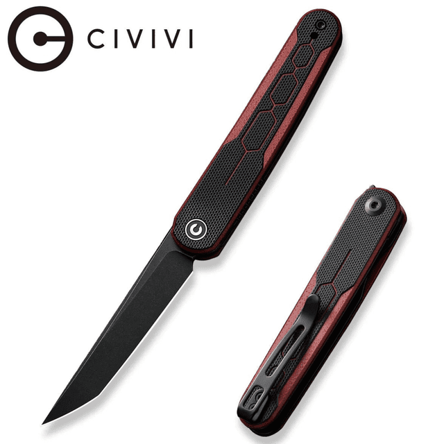 Civivi Knives KwaiQ Knife, 2.97" Folding Plain Black Stonewashed Nitro-V Steel Blade Black/Burgundy Textured G10 Handle - C23015-1 Civivi Knives KwaiQ Knife, 2.97" Folding Plain Black Stonewashed Nitro-V Steel Blade Black/Burgundy Textured G10 Handle - C23015-1