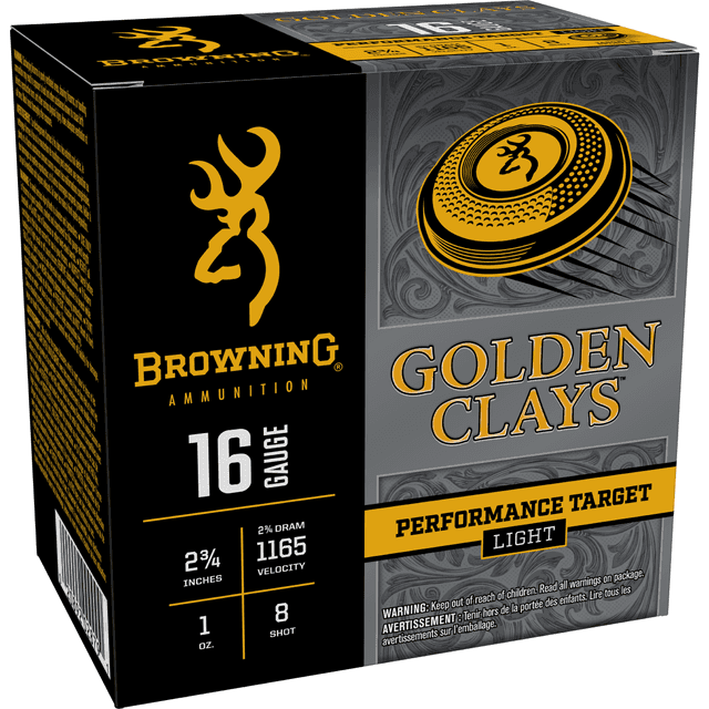 Browning Ammo Golden Clays 16 Gauge 2.75" 1oz 8 Shot 25 Per Box Browning Ammo Golden Clays 16 Gauge 2.75" 1oz 8 Shot 25 Per Box