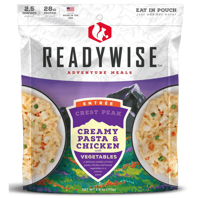 ReadyWise Crest Peak Creamy Pasta and Chicken Outdoor Food Kit, 2.5 Servings In A Resealable Pouch 6 Per Case - RW05006 ReadyWise Crest Peak Creamy Pasta and Chicken Outdoor Food Kit, 2.5 Servings In A Resealable Pouch 6 Per Case - RW05006