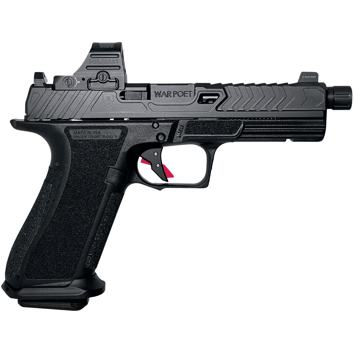 Shadow Systems DR920 War Poet Pistol, 5" Black Nitride Match Grade/Spiral Fluted/Threaded Barrel & Optic Cut/Serrated/Window Cut Stainless Steel Slide Black Polymer Frame w/Beavertail & Picatinny Rail 17+1rd Full Size 9mm Luger - SS-2075H Shadow Systems DR920 War Poet Pistol, 5" Black Nitride Match Grade/Spiral Fluted/Threaded Barrel & Optic Cut/Serrated/Window Cut Stainless Steel Slide Black Polymer Frame w/Beavertail & Picatinny Rail 17+1rd Full Size 9mm Luger - SS-2075H