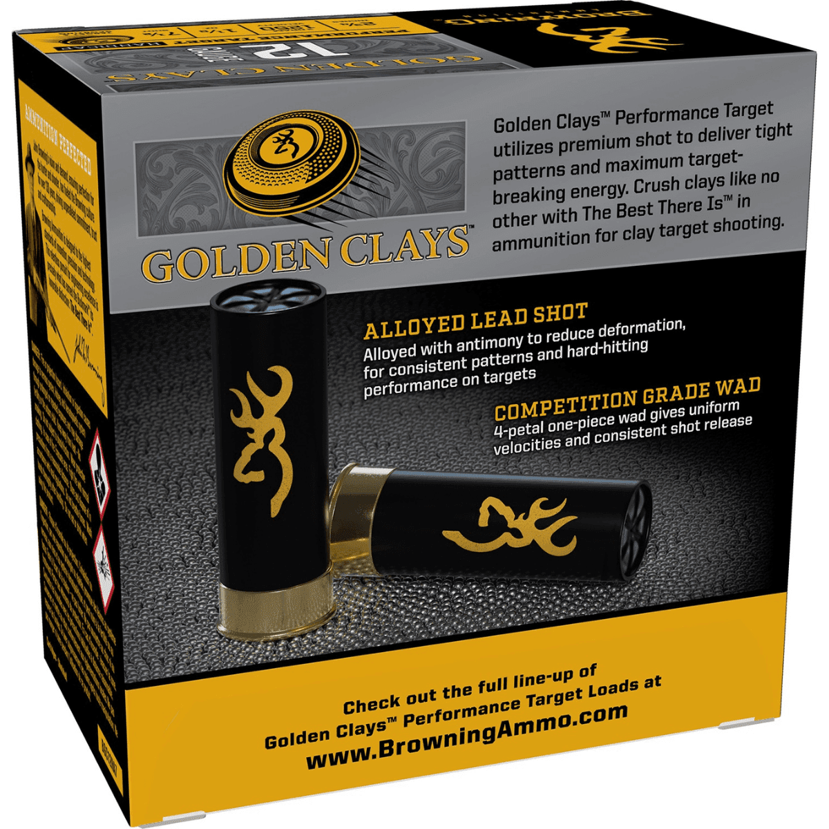 Browning Ammo Golden Clays Shotshells, 2.75" 1 1/8oz 7.5Shot 25 Per Box/10 Case 12 Gauge - BGC12HA7 Browning Ammo Golden Clays Shotshells, 2.75" 1 1/8oz 7.5Shot 25 Per Box/10 Case 12 Gauge - BGC12HA7