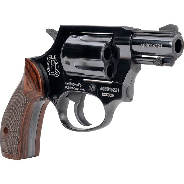 Heritage Mfg Roscoe Revolver, Small Frame 2" Black Polished Alloy Steel Barrel & Cylinder, Black Polished Carbon Steel Frame Wood Grip Transfer Bar Safety 5rd 38 Special +P HR38B2W Heritage Mfg Roscoe Revolver, Small Frame 2" Black Polished Alloy Steel Barrel & Cylinder, Black Polished Carbon Steel Frame Wood Grip Transfer Bar Safety 5rd 38 Special +P HR38B2W