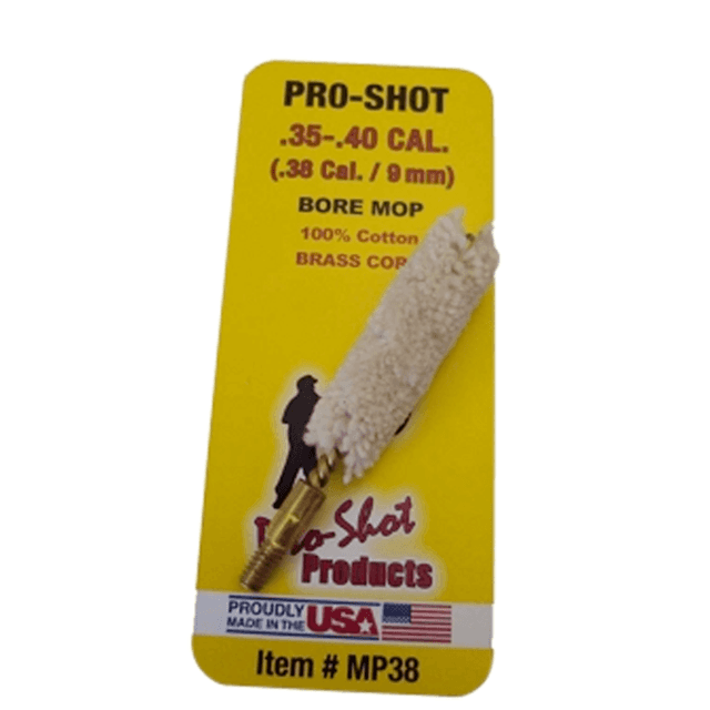 Pro-Shot Bore Mop .35 - .40 Cal Pistol #8-32 Thread 100% Cotton Brass Core Pro-Shot Bore Mop .35 - .40 Cal Pistol #8-32 Thread 100% Cotton Brass Core