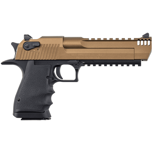 Magnum Research Mark XIX L6 Desert Eagle Pistol, 6" Burnt Bronze Carbon Steel Barrel Burnt Bronze Cerakote Carbon Steel Serrated w/Picatinny Rail Slide Black Anodized Aluminum Frame w/Picatinny Rail Hogue Finger Grooved Grip 8+1rd 44 Mag - DE50L6BB Magnum Research Mark XIX L6 Desert Eagle Pistol, 6" Burnt Bronze Carbon Steel Barrel Burnt Bronze Cerakote Carbon Steel Serrated w/Picatinny Rail Slide Black Anodized Aluminum Frame w/Picatinny Rail Hogue Finger Grooved Grip 8+1rd 44 Mag - DE50L6BB