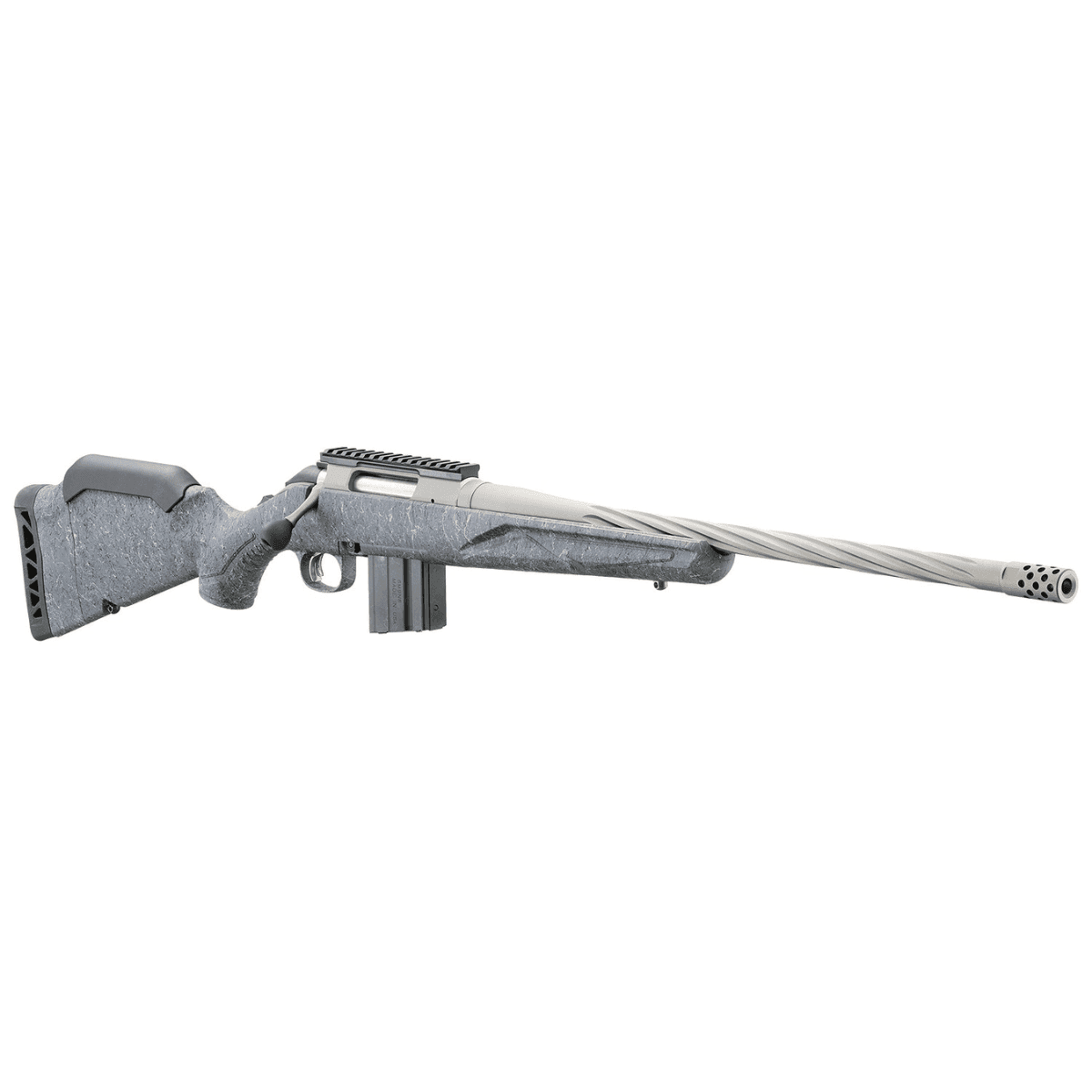 Ruger American Rifle Gen II, 20" Cobalt Cerakote Threaded Barrel Picatinny Rail Steel Receiver Gray Splatter Adjustable Synthetic Stock Full Size 10+1rd 6mm ARC - 46910 Ruger American Rifle Gen II, 20" Cobalt Cerakote Threaded Barrel Picatinny Rail Steel Receiver Gray Splatter Adjustable Synthetic Stock Full Size 10+1rd 6mm ARC - 46910