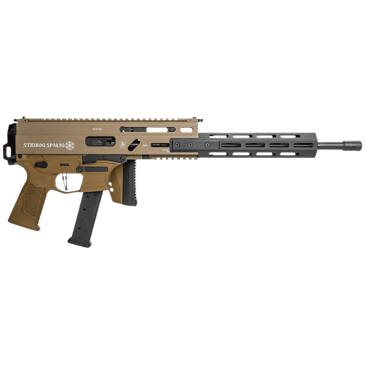 Grand Power Stribog SP9A3G Enhanced Rifle, 8" Black Threaded Barrel Flat Dark Earth Picatinny Rail Aluminum Receiver M-LOK Handguard Side Folding Black Polymer Stock FDE Polymer Grip Thread Protector 30+1rd 9mm Luger - 810091156483 Grand Power Stribog SP9A3G Enhanced Rifle, 8" Black Threaded Barrel Flat Dark Earth Picatinny Rail Aluminum Receiver M-LOK Handguard Side Folding Black Polymer Stock FDE Polymer Grip Thread Protector 30+1rd 9mm Luger - 810091156483