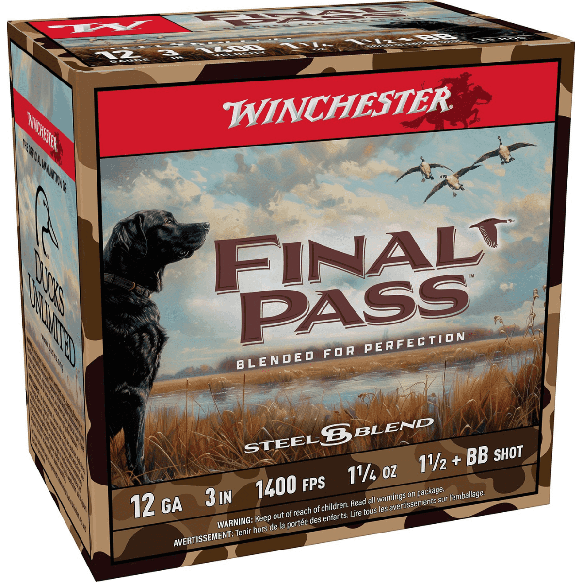 Winchester Ammo Final Pass Shotshells, 3" 1 1/4oz BB/1.5Shot 25 Per Box/10 Case 12 Gauge - FP123BB15 Winchester Ammo Final Pass Shotshells, 3" 1 1/4oz BB/1.5Shot 25 Per Box/10 Case 12 Gauge - FP123BB15