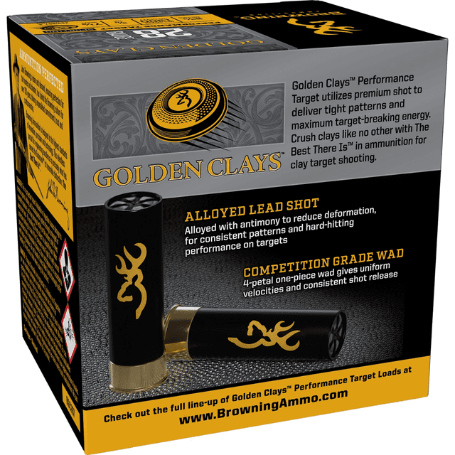 Browning Ammo Golden Clays Shotshells, 2.75" 3/4oz 7.5Shot 25 Per Box/10 Case 28 Gauge - BGC287 Browning Ammo Golden Clays Shotshells, 2.75" 3/4oz 7.5Shot 25 Per Box/10 Case 28 Gauge - BGC287