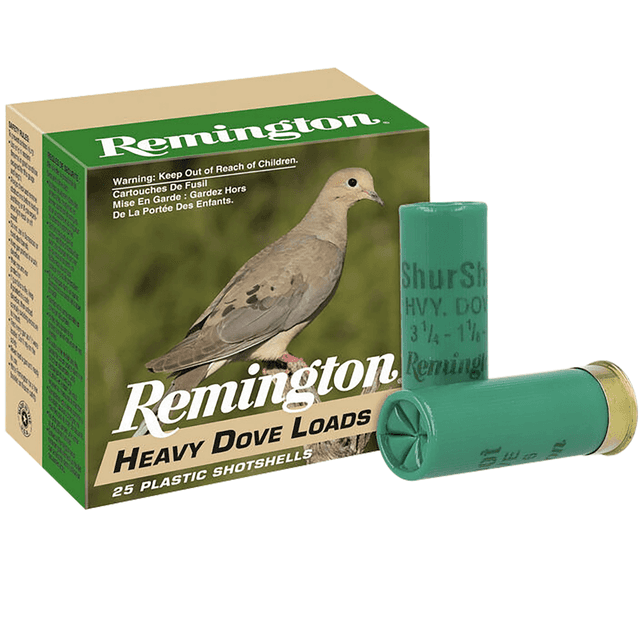 Remington Ammunition Heavy Dove Loads Shotshells, 2.75" 1 1/8oz 8Shot 25 Per Box/10 Case 12 Gauge - 28757 Remington Ammunition Heavy Dove Loads Shotshells, 2.75" 1 1/8oz 8Shot 25 Per Box/10 Case 12 Gauge - 28757