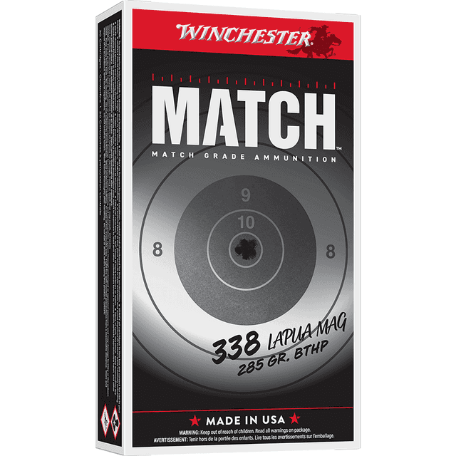Winchester Ammo Match Ammo, 285gr Boat Tail Hollow Point 20 Per Box/10 Case 338 LapuaMag - S338LM2 Winchester Ammo Match Ammo, 285gr Boat Tail Hollow Point 20 Per Box/10 Case 338 LapuaMag - S338LM2