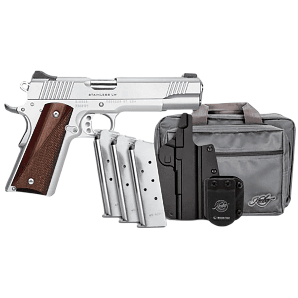 Kimber Mfg, Inc Stainless LW Bundle Pistol, 5" Match Grade Barrel Stainless Steel Serrated Slide Aluminum Frame Red Fiber Optic Front / White Dot Rear Sights 8+1rd 45 ACP - 3700852 Kimber Mfg, Inc Stainless LW Bundle Pistol, 5" Match Grade Barrel Stainless Steel Serrated Slide Aluminum Frame Red Fiber Optic Front / White Dot Rear Sights 8+1rd 45 ACP - 3700852