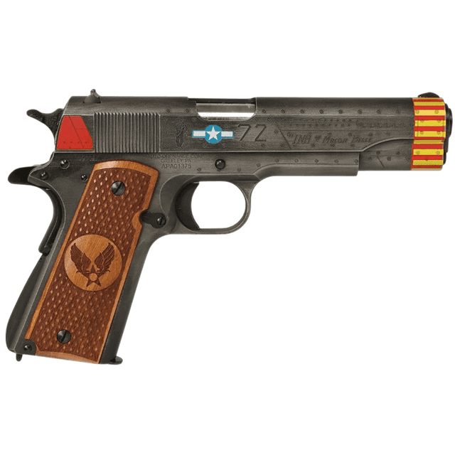 Auto-Ordnance GI 1911 Red Tails Pistol, 5" Barrel Cerakote Savage Stainless Slide Engraved Hardwood Grips Blade Front/ Rear Drift Adjustable for Windage Sights 7+1rd 45 ACP - 1911BKOC18 Auto-Ordnance GI 1911 Red Tails Pistol, 5" Barrel Cerakote Savage Stainless Slide Engraved Hardwood Grips Blade Front/ Rear Drift Adjustable for Windage Sights 7+1rd 45 ACP - 1911BKOC18