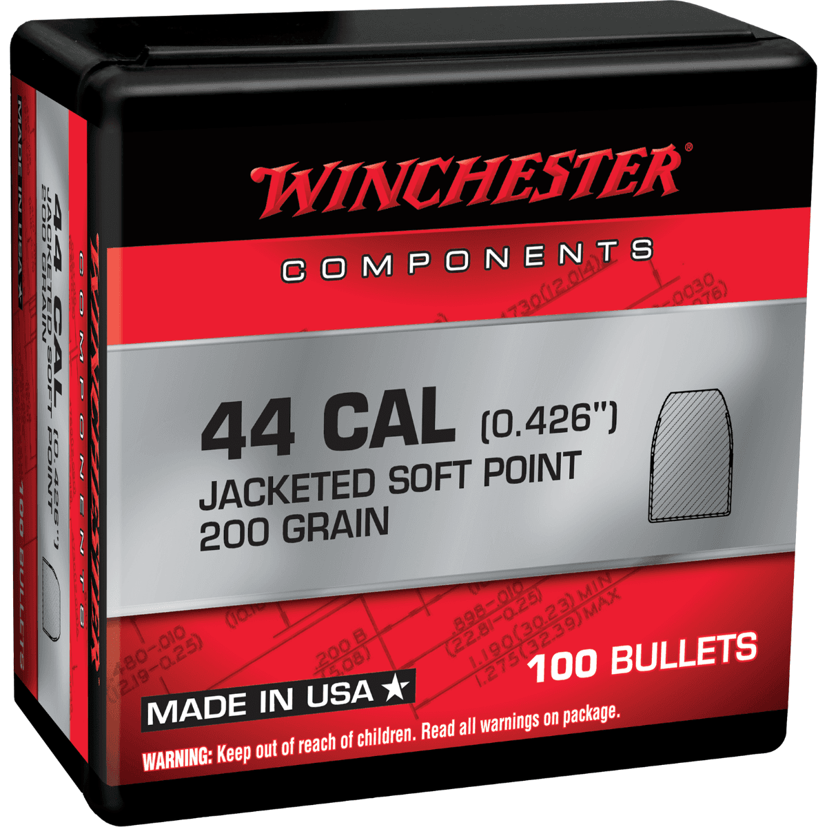 Winchester Ammo Centerfire Handgun Reloading Bullets, 200gr Soft Point 100 Per Box/10 Case 44 RemMag - WB44SP200X Winchester Ammo Centerfire Handgun Reloading Bullets, 200gr Soft Point 100 Per Box/10 Case 44 RemMag - WB44SP200X