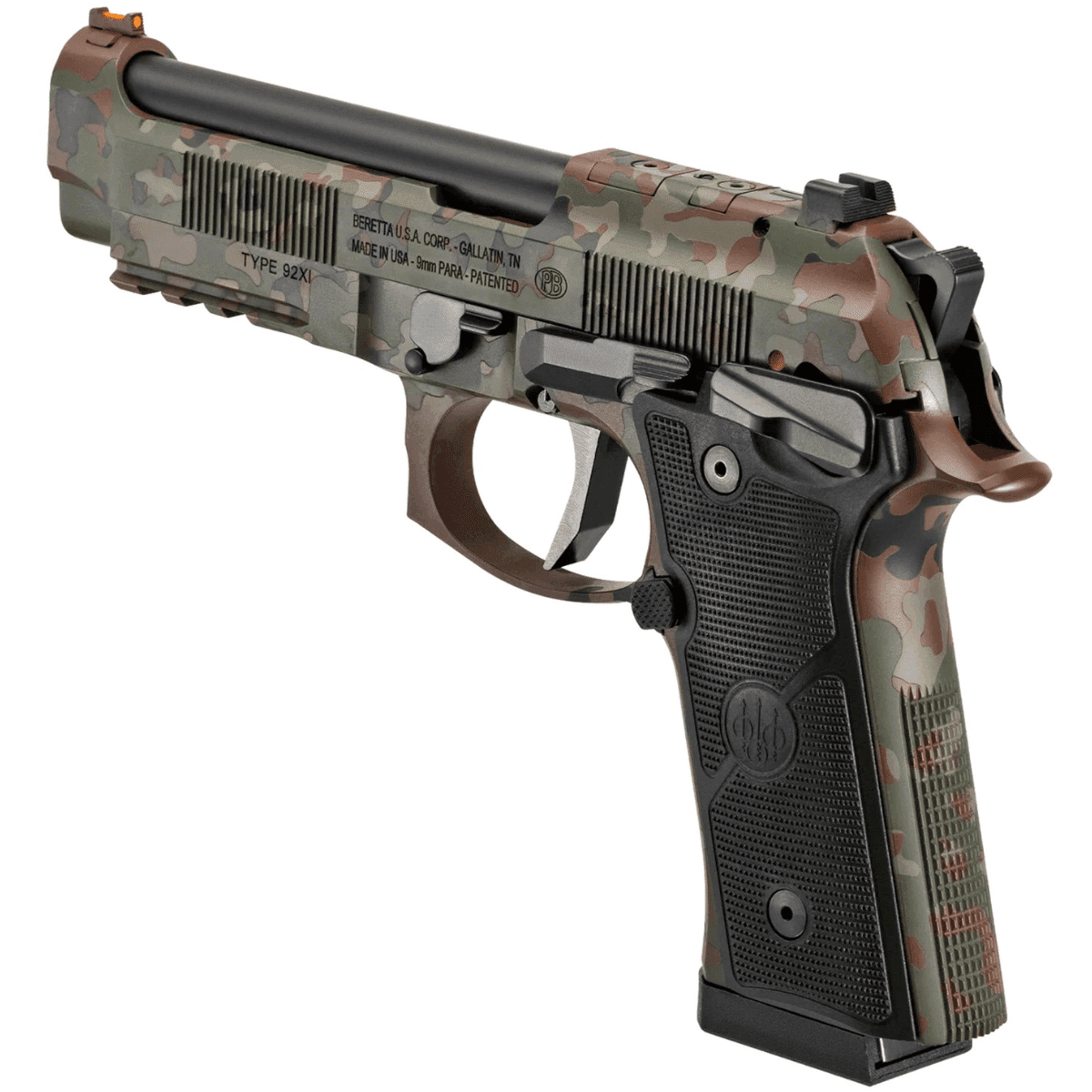 Beretta USA 92XI Pistol, 4.70" Black DLC Steel Barrel Optic Ready/Serrated Stainless Steel Slide Flecktarn Camo Cerakote Aluminum Frame w/Picatinny Rail Black Textured Grip MRDS Footprint Full Size Frame 15+1rd 9mm Luger - SPEC0744A15 Beretta USA 92XI Pistol, 4.70" Black DLC Steel Barrel Optic Ready/Serrated Stainless Steel Slide Flecktarn Camo Cerakote Aluminum Frame w/Picatinny Rail Black Textured Grip MRDS Footprint Full Size Frame 15+1rd 9mm Luger - SPEC0744A15