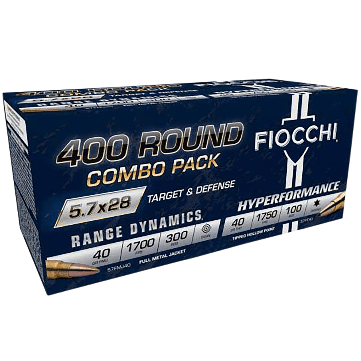 Fiocchi Target & Defense Ammo, 40gr Full Metal Jacket 400rds Combo Pack 5.7x28mm - 57COMPT Fiocchi Target & Defense Ammo, 40gr Full Metal Jacket 400rds Combo Pack 5.7x28mm - 57COMPT
