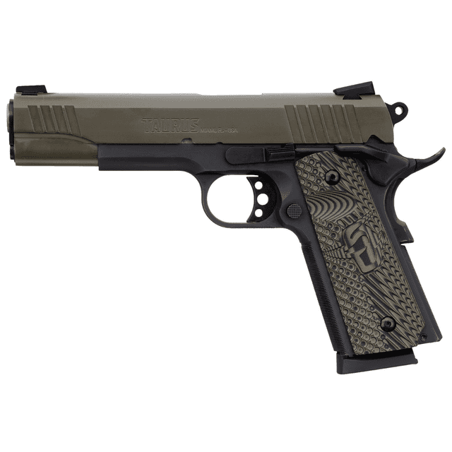 Taurus 1911 Pistol, 5" Matte Stainless Steel Barrel Mil-Spec Green Cerakote Serrated Steel Slide Matte Black Steel Frame w/Beavertail Brown VZ Operator II Grip Right Hand Full Size Frame 8+1rd 45 ACP - 1-191101MG-VZ Taurus 1911 Pistol, 5" Matte Stainless Steel Barrel Mil-Spec Green Cerakote Serrated Steel Slide Matte Black Steel Frame w/Beavertail Brown VZ Operator II Grip Right Hand Full Size Frame 8+1rd 45 ACP - 1-191101MG-VZ