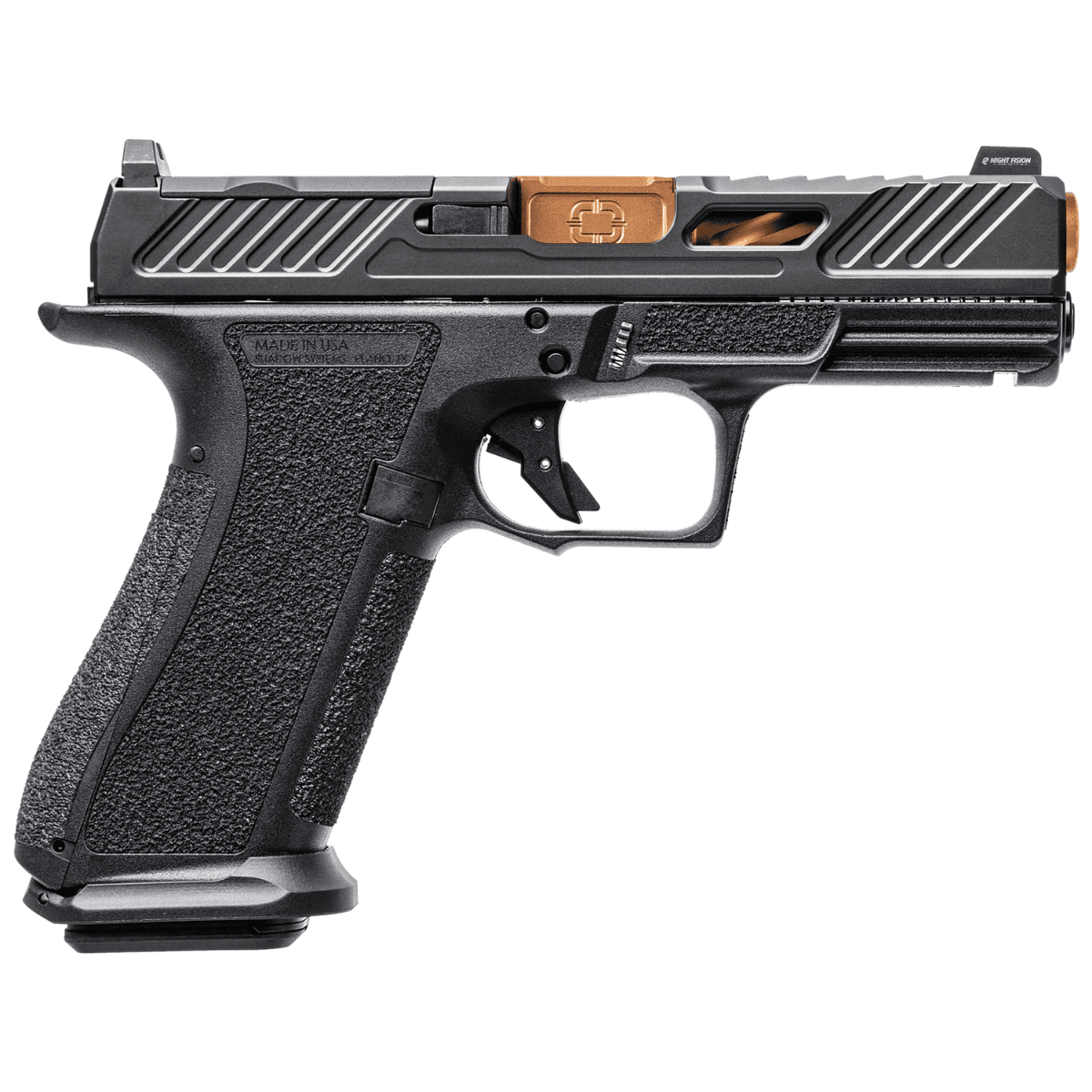 Shadow Systems XR920 Elite *CA Compliant Pistol, 4" Bronze TICN Match Grade Spiral Barrel Black Nitride Optic Cut/Serrated/Window Cut Stainless Steel Slide Black Polymer Frame w/Beavertail & Picatinny Rail 10+1rd 9mm - SS-3039-CA Shadow Systems XR920 Elite *CA Compliant Pistol, 4" Bronze TICN Match Grade Spiral Barrel Black Nitride Optic Cut/Serrated/Window Cut Stainless Steel Slide Black Polymer Frame w/Beavertail & Picatinny Rail 10+1rd 9mm - SS-3039-CA