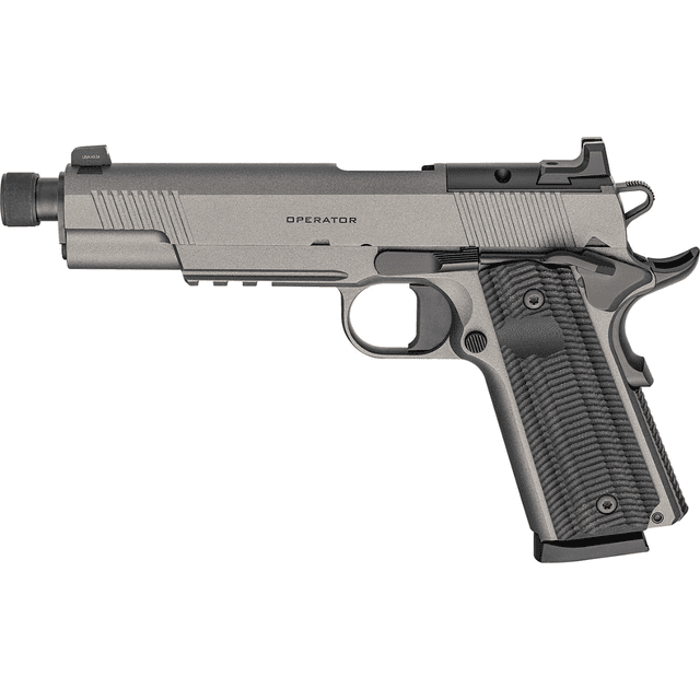 Springfield Armory 1911 Operator AOS Pistol, 5.75" Black Nitride Threaded Barrel Tungsten Gray Cerakote Carbon Steel Optic Ready/Serrated Slide & Frame w/Picatinny Rail VZ G10 Grip Full Size Frame 8+1rd 45 ACP - POT9230TAOS Springfield Armory 1911 Operator AOS Pistol, 5.75" Black Nitride Threaded Barrel Tungsten Gray Cerakote Carbon Steel Optic Ready/Serrated Slide & Frame w/Picatinny Rail VZ G10 Grip Full Size Frame 8+1rd 45 ACP - POT9230TAOS