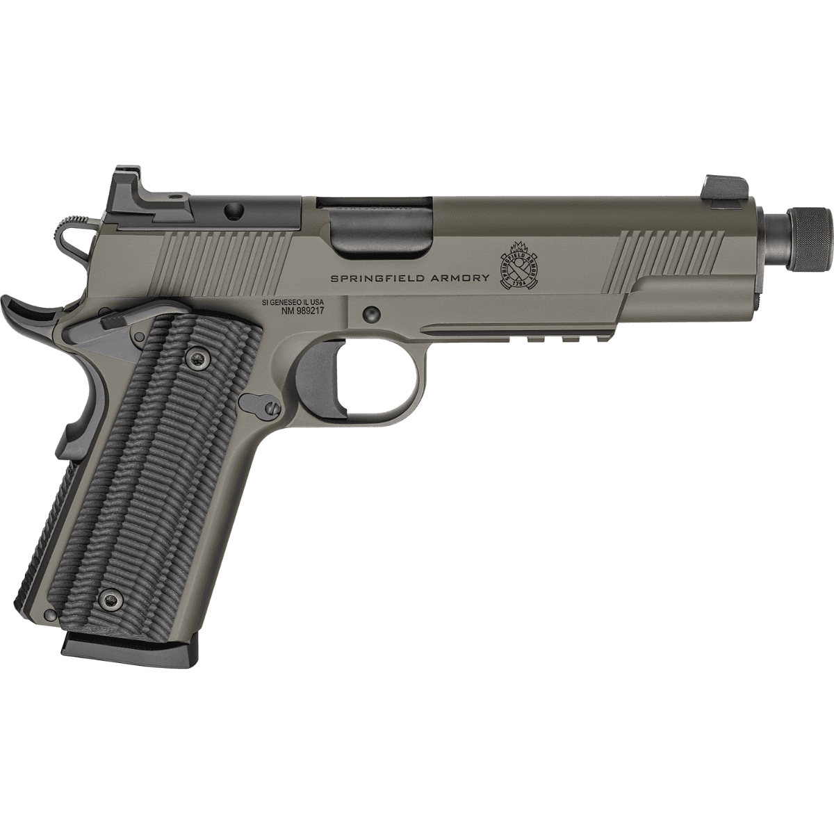 Springfield Armory 1911 Operator AOS Pistol, 5.75" Black Nitride Threaded Barrel OD Green Cerakote Carbon Steel Optic Ready/Serrated Slide & Frame w/Picatinny Rail VZ G10 Grip Full Size Frame 8+1rd 45 ACP - POT9230GAOS Springfield Armory 1911 Operator AOS Pistol, 5.75" Black Nitride Threaded Barrel OD Green Cerakote Carbon Steel Optic Ready/Serrated Slide & Frame w/Picatinny Rail VZ G10 Grip Full Size Frame 8+1rd 45 ACP - POT9230GAOS