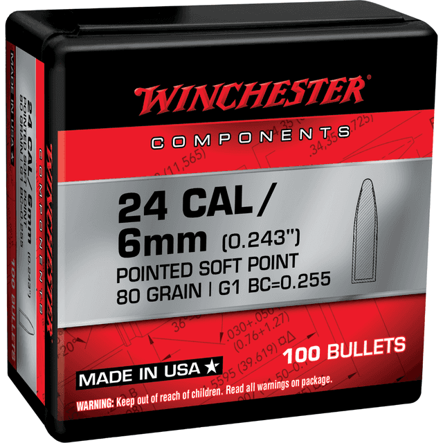 Winchester Ammo Centerfire Rifle Bullets, 80gr Pointed Soft Point 100 Per Box/10 Case 243 Win - WB243SP80X Winchester Ammo Centerfire Rifle Bullets, 80gr Pointed Soft Point 100 Per Box/10 Case 243 Win - WB243SP80X