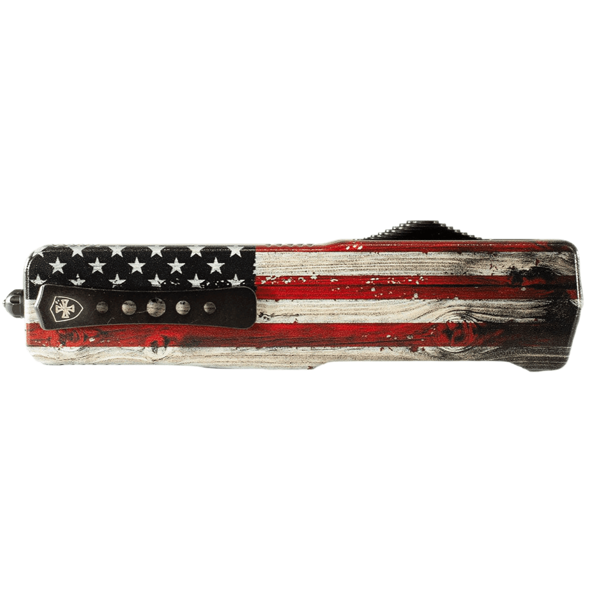 Templar Knife Premium Weighted Knife, Slim 3.16" OTF Drop Point Plain Black Oxide Stonewashed Powder Coated D2 Steel Blade 4.93" Painted Wood Grain US Flag Aluminum Zinc Alloy Handle - MZWUS321 Templar Knife Premium Weighted Knife, Slim 3.16" OTF Drop Point Plain Black Oxide Stonewashed Powder Coated D2 Steel Blade 4.93" Painted Wood Grain US Flag Aluminum Zinc Alloy Handle - MZWUS321