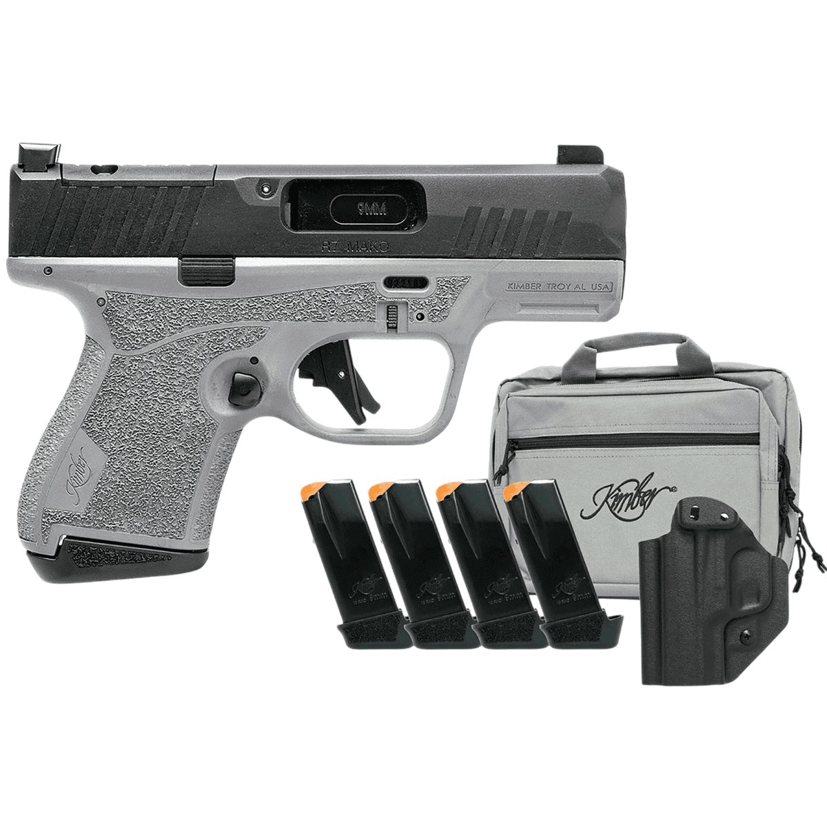 Kimber Mfg, Inc R7 Mako Bundle Pistol, 3.37" Black DLC Barrel Black FNC Nitride Stainless Steel Optic Ready/Serrated Slide Gray Polymer Frame Ambidextrous 5 Mags Holster Range Bag Sub-Compact Frame 13+1rd 9mm Luger - 3800022 Kimber Mfg, Inc R7 Mako Bundle Pistol, 3.37" Black DLC Barrel Black FNC Nitride Stainless Steel Optic Ready/Serrated Slide Gray Polymer Frame Ambidextrous 5 Mags Holster Range Bag Sub-Compact Frame 13+1rd 9mm Luger - 3800022
