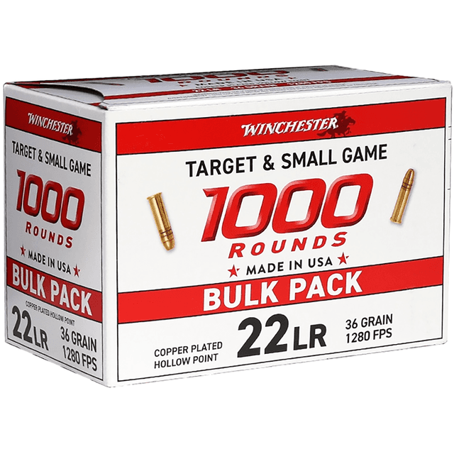 Winchester Ammo 22LR1KHP 22LR 36gr Plated Hollow Point 1000 Per Box Winchester Ammo 22LR1KHP 22LR 36gr Plated Hollow Point 1000 Per Box