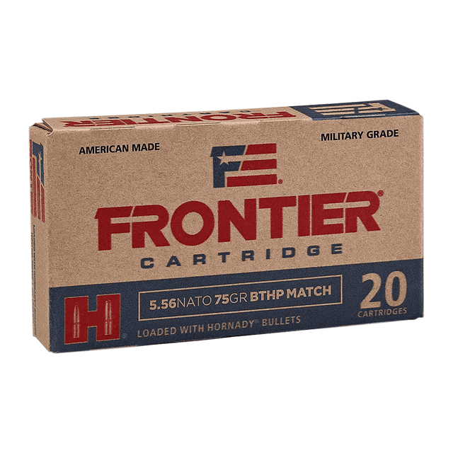 Frontier Cartridge FR320 Military Grade Centerfire Rifle 5.56x45mm NATO 75gr Hollow Point Boat Tail Match 20 Per Box Frontier Cartridge FR320 Military Grade Centerfire Rifle 5.56x45mm NATO 75gr Hollow Point Boat Tail Match 20 Per Box