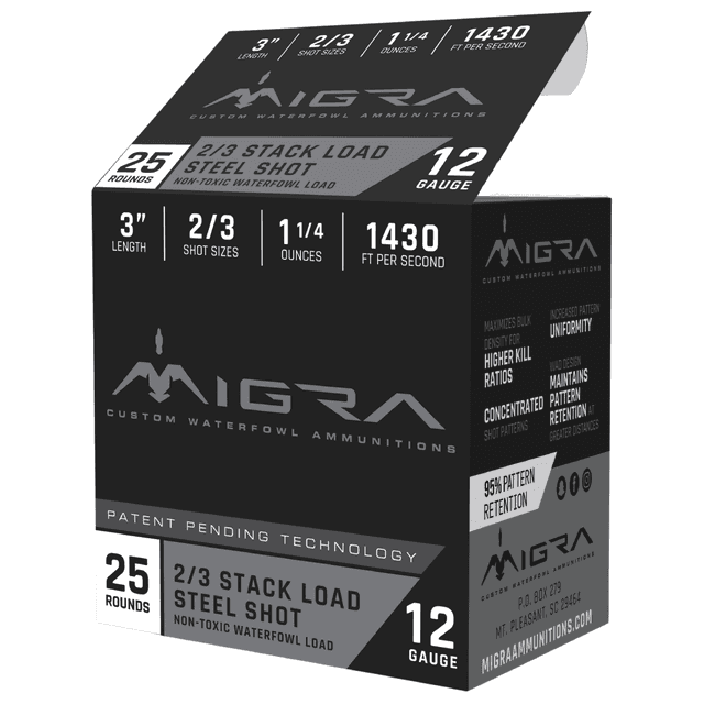 Migra Ammunitions M12SS23 Staxd 12 Gauge 3" 1 1/4 oz 2/3 Shot 25 Per Box Migra Ammunitions M12SS23 Staxd 12 Gauge 3" 1 1/4 oz 2/3 Shot 25 Per Box