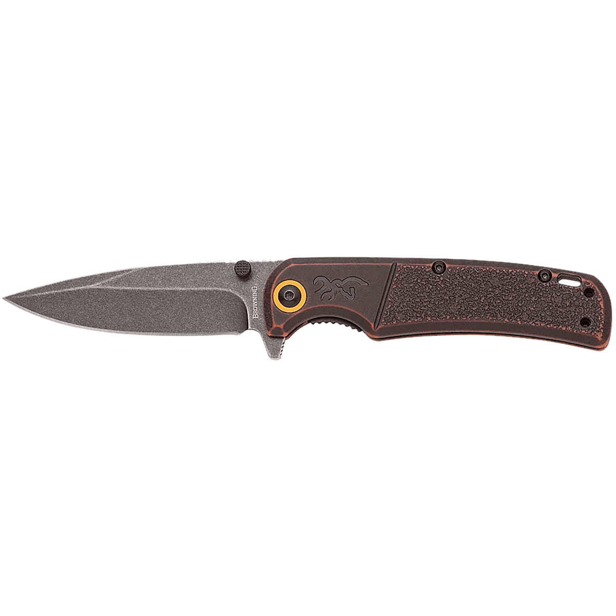 Browning Buckmark EDC Slim 3.13" Folding Drop Point Plain Black Stonewashed D2 Steel Blade, Bronze Stonewashed Polymer Handle Browning Buckmark EDC Slim 3.13" Folding Drop Point Plain Black Stonewashed D2 Steel Blade, Bronze Stonewashed Polymer Handle