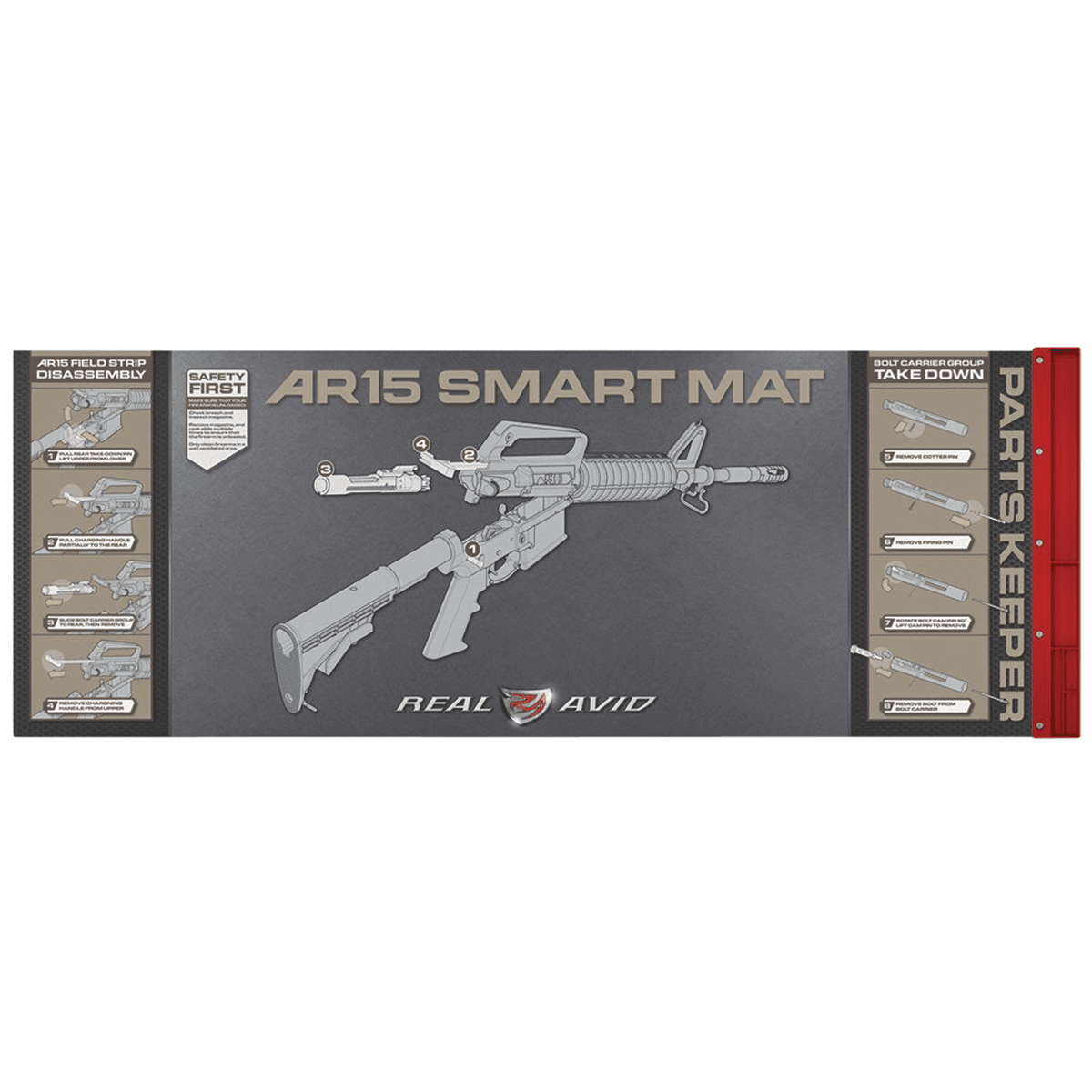 Real Avid AVAR15SM AR-15 Smart Mat Black/Red 43" x 16" AR-15 Diagram Illustration Real Avid AVAR15SM AR-15 Smart Mat Black/Red 43" x 16" AR-15 Diagram Illustration
