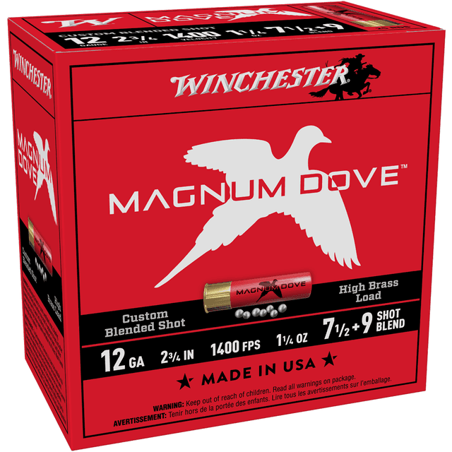 Winchester Ammo MD1279 Magnum Dove 12 Gauge 2.75" 1 1/4oz 7.5/9 Shot 25 Per Box Winchester Ammo MD1279 Magnum Dove 12 Gauge 2.75" 1 1/4oz 7.5/9 Shot 25 Per Box