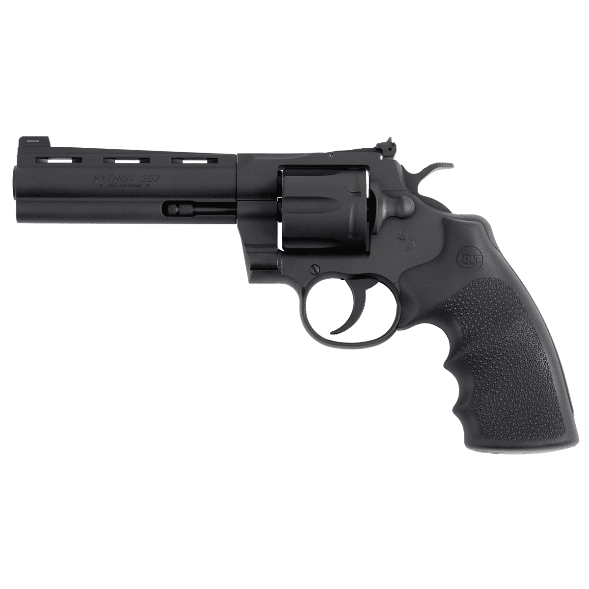 Colt Mfg PYTHONBM5RNS Python 357 Mag/38 Special 6 Shot 5" Matte Blued Vent Rib Carbon Steel Barrel, Cylinder & Frame, Black Rubber Grip, Exposed Hammer Colt Mfg PYTHONBM5RNS Python 357 Mag/38 Special 6 Shot 5" Matte Blued Vent Rib Carbon Steel Barrel, Cylinder & Frame, Black Rubber Grip, Exposed Hammer