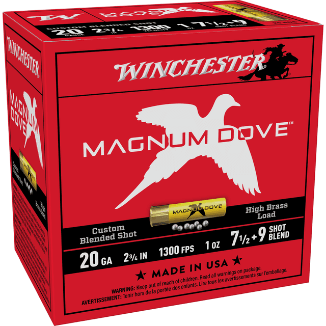 Winchester Ammo MD2079 Magnum Dove 20 Gauge 2.75" 1oz 7.5/9 Shot 25 Per Box Winchester Ammo MD2079 Magnum Dove 20 Gauge 2.75" 1oz 7.5/9 Shot 25 Per Box