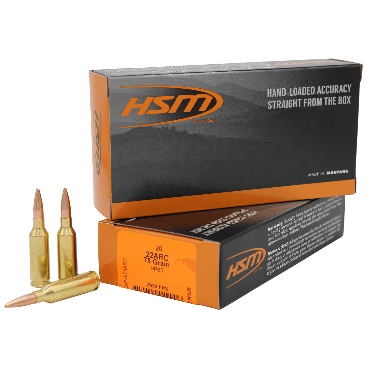 HSM Varmint 22ARC 75gr Hollow Point Boat Tail 20 Per Box 22ARC1N HSM Varmint 22ARC 75gr Hollow Point Boat Tail 20 Per Box 22ARC1N