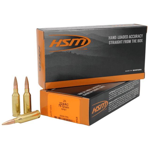HSM Varmint 22ARC 75gr Hollow Point Boat Tail 20 Per Box 22ARC1N HSM Varmint 22ARC 75gr Hollow Point Boat Tail 20 Per Box 22ARC1N