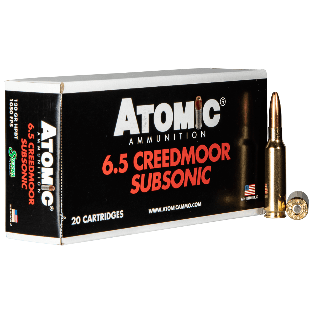 Atomic Ammunition Rifle Subsonic 6.5 Creedmoor 130gr Sierra Match King BTHP 20 Per Box 00476 Atomic Ammunition Rifle Subsonic 6.5 Creedmoor 130gr Sierra Match King BTHP 20 Per Box 00476